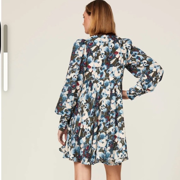 Peter Som Blue and White A-line Dress with Bishop Sleeves - Picture 3 of 8